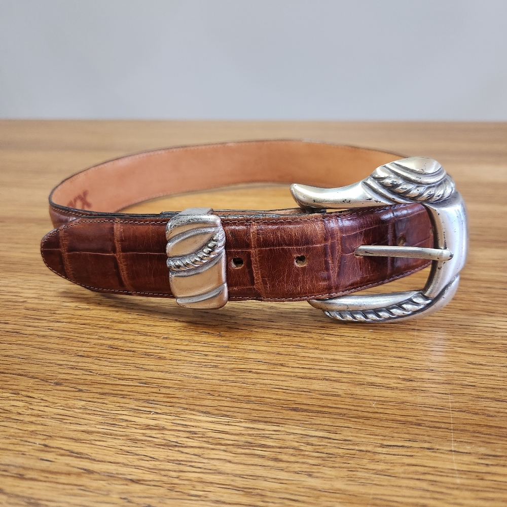 Vintage 1993 Onyx Croc Print Leather Belt Oversized Buckle